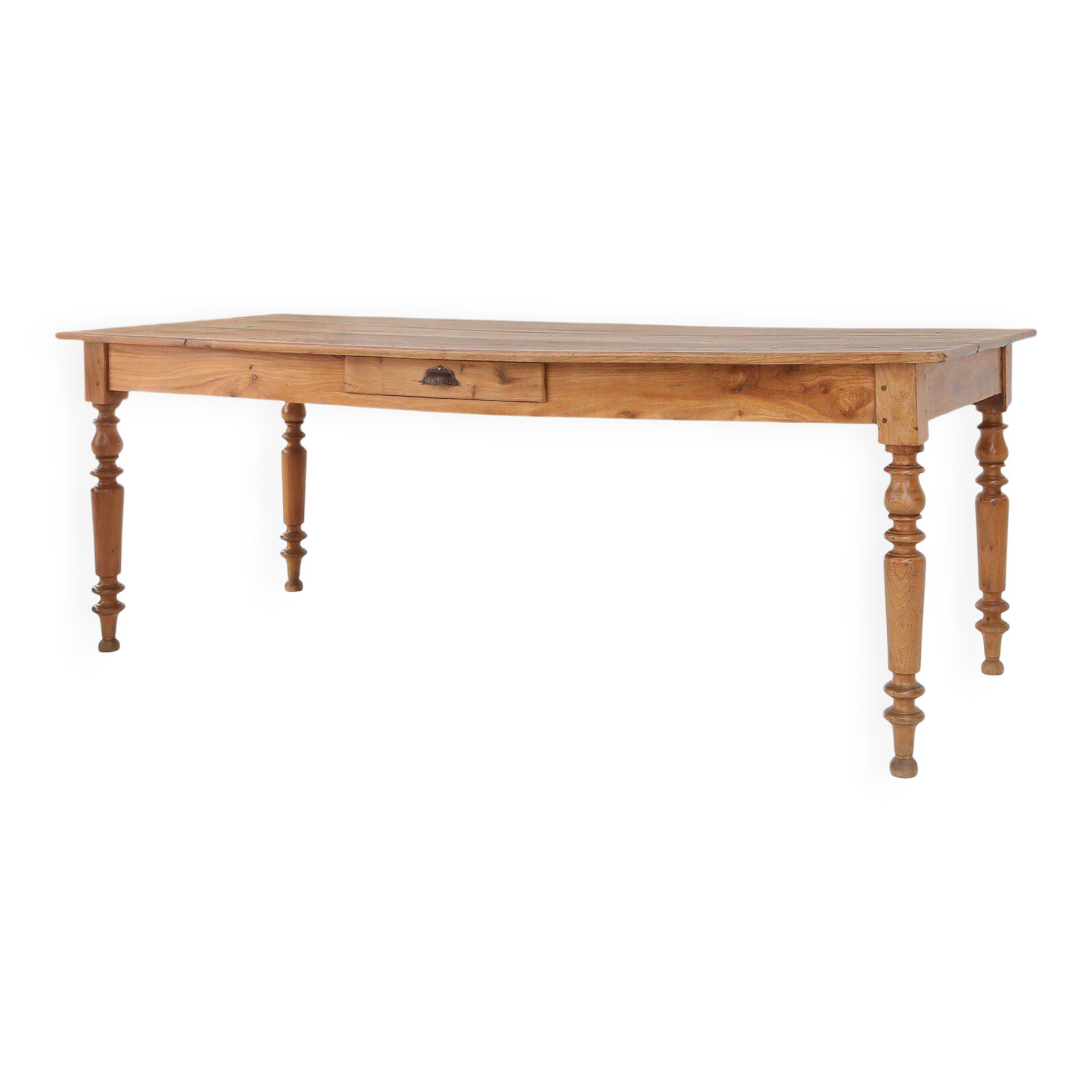 Rustic Elm Dining Table with Drawer, France 1850s