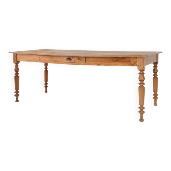Table à manger en orme rustique avec tiroir, France années 1850