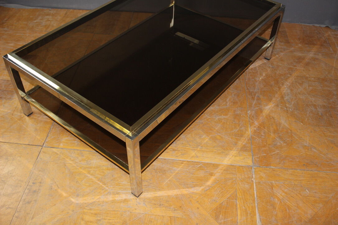 Table basse à double plateaux en chrome et doré vers 1970