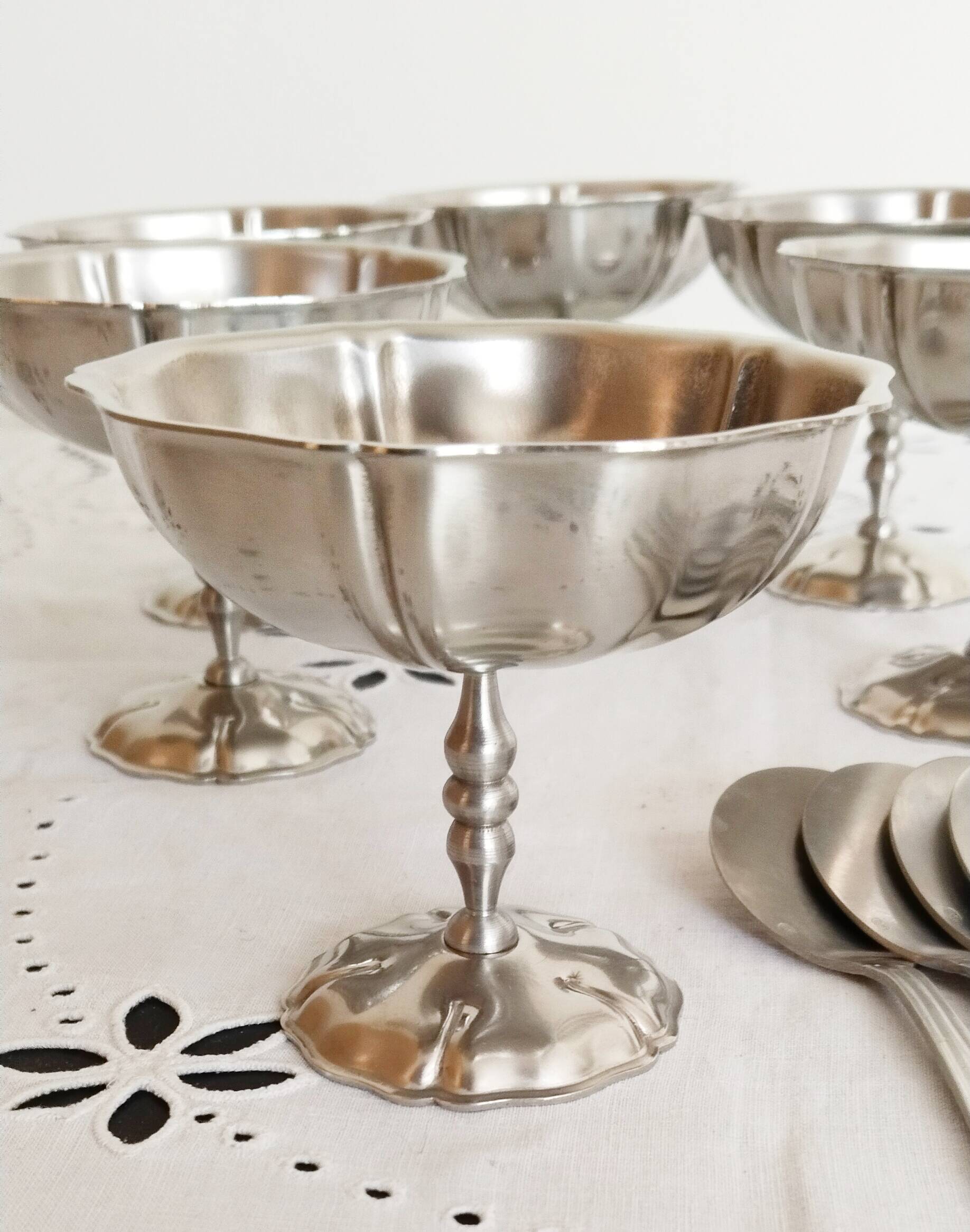 Coupes à glace sur pied ,ou sorbet  , en inox 18/10, Jean Couzon