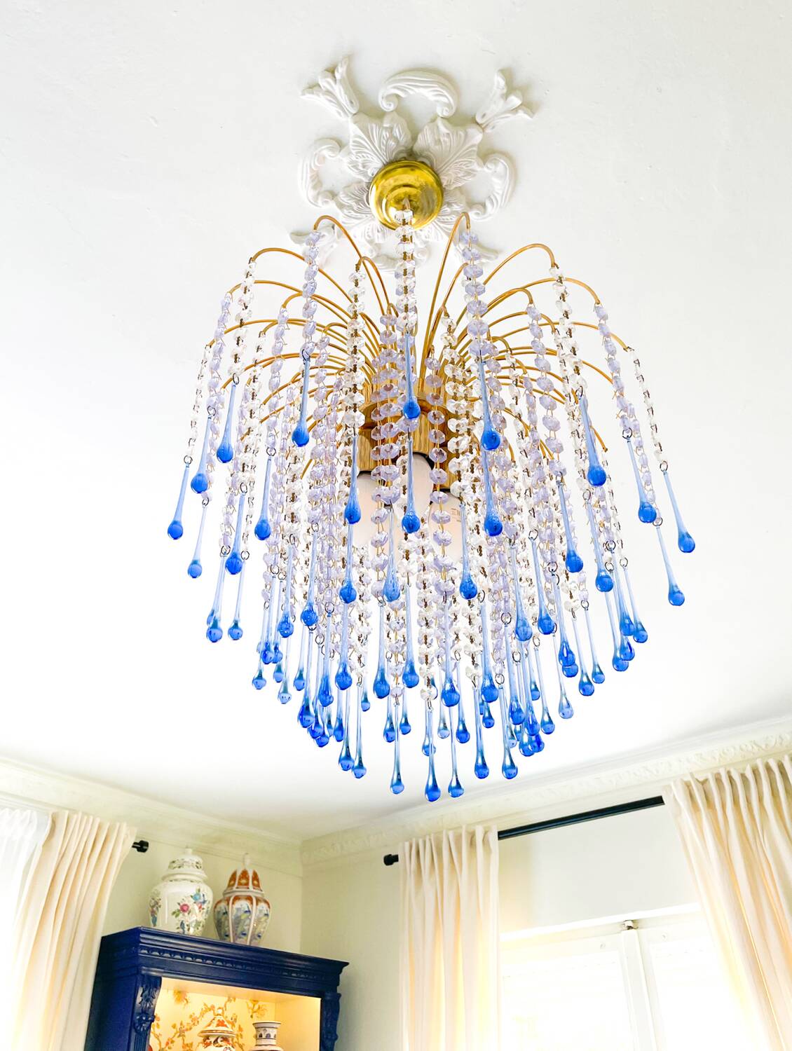 Lustre élégant en cristal et verre Murano soufflé – Gouttes bleues
