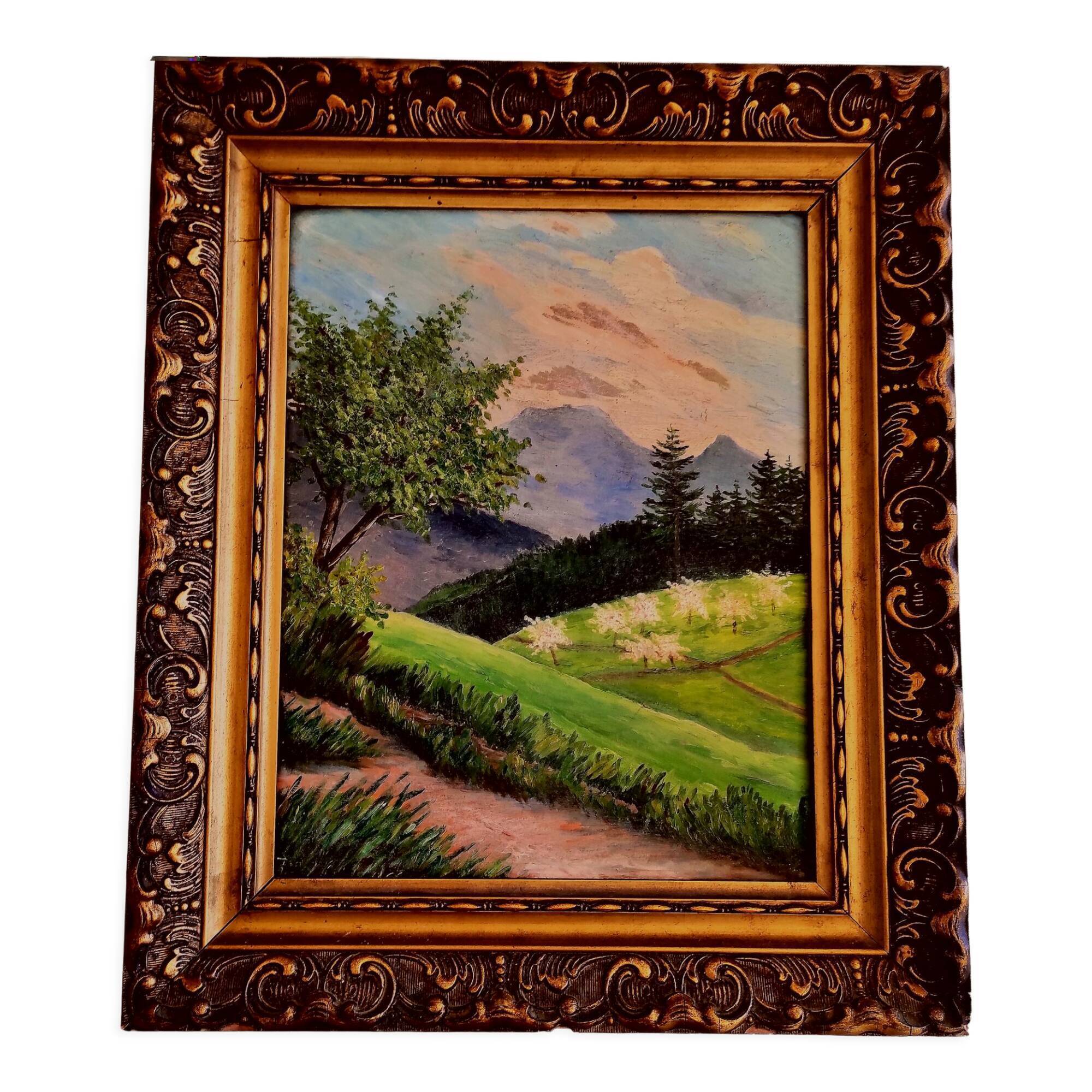 Boxed table old countryside landscape in the mountains