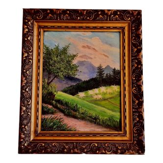 Boxed table old countryside landscape in the mountains