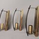 Set of 3 smoked glass and brass wall sconce lamps