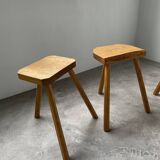 Set of 3 oak tripod stools