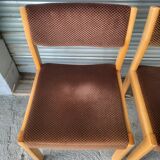 set of 6 Scandinavian style chairs in solid wood and vintage velvet