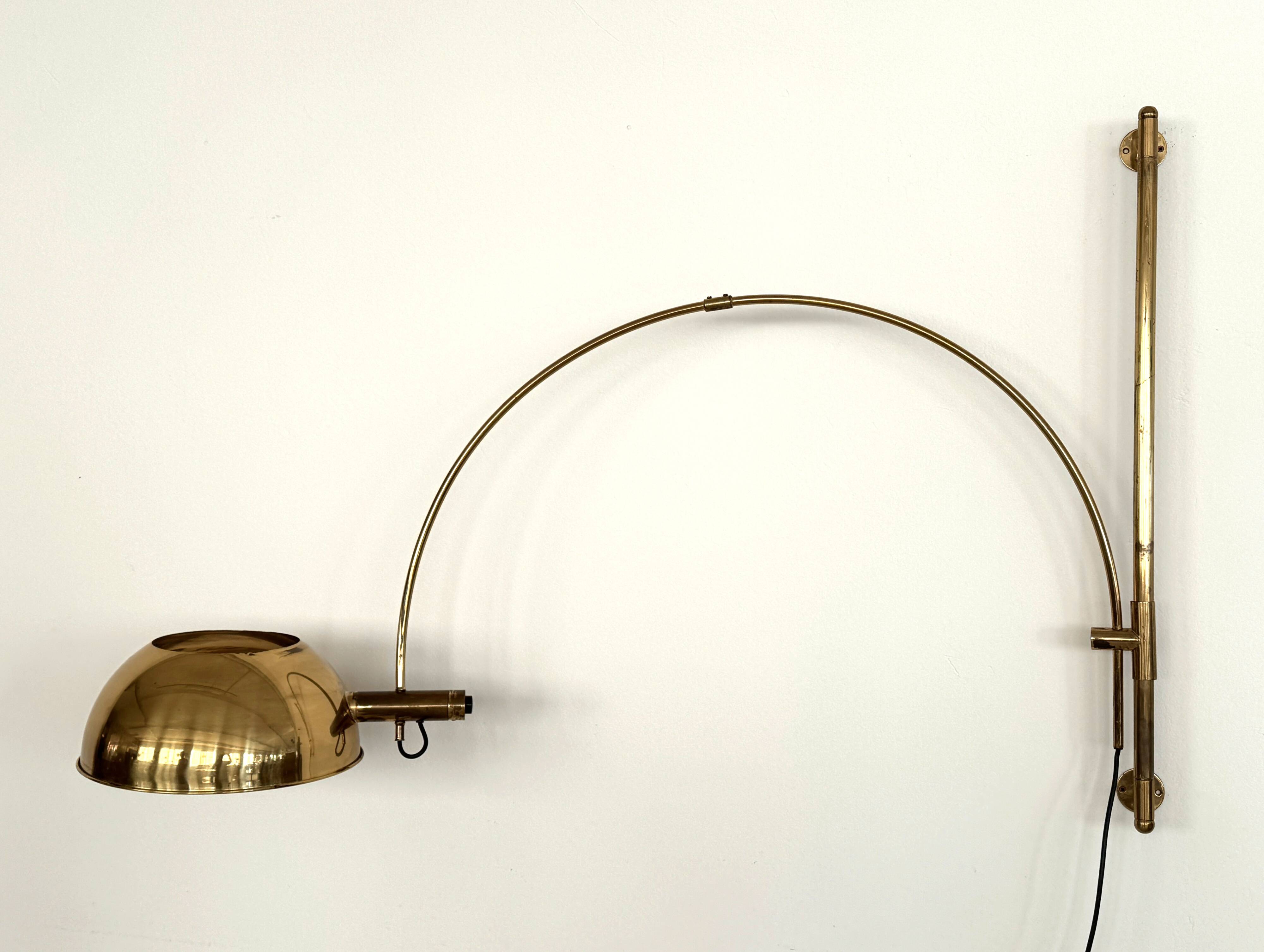 Lampe murale vintage à arc Florian Schulz XL BOCA en laiton, années 1970