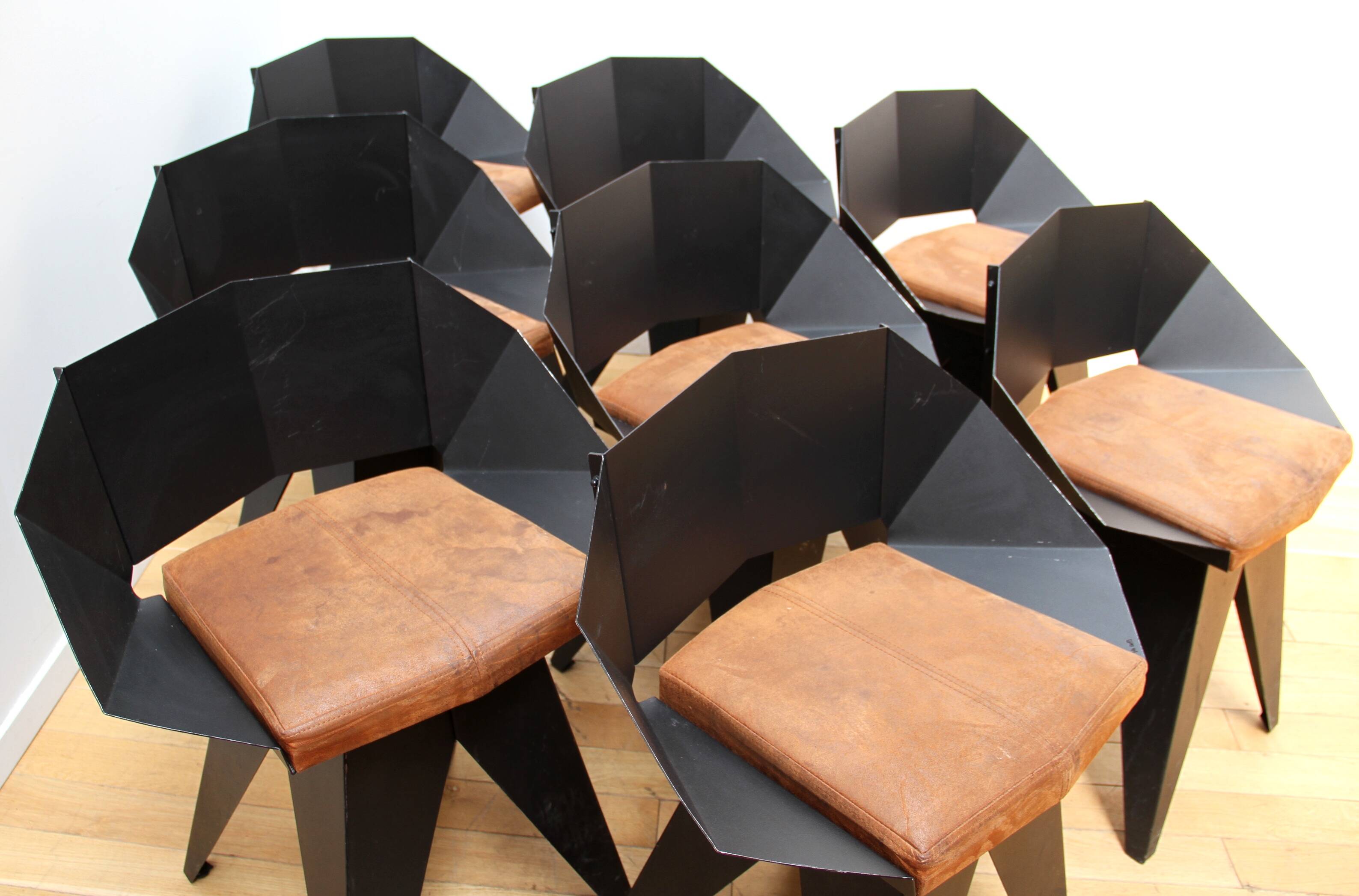 Set of 8 Knight Steel chairs, Gie El