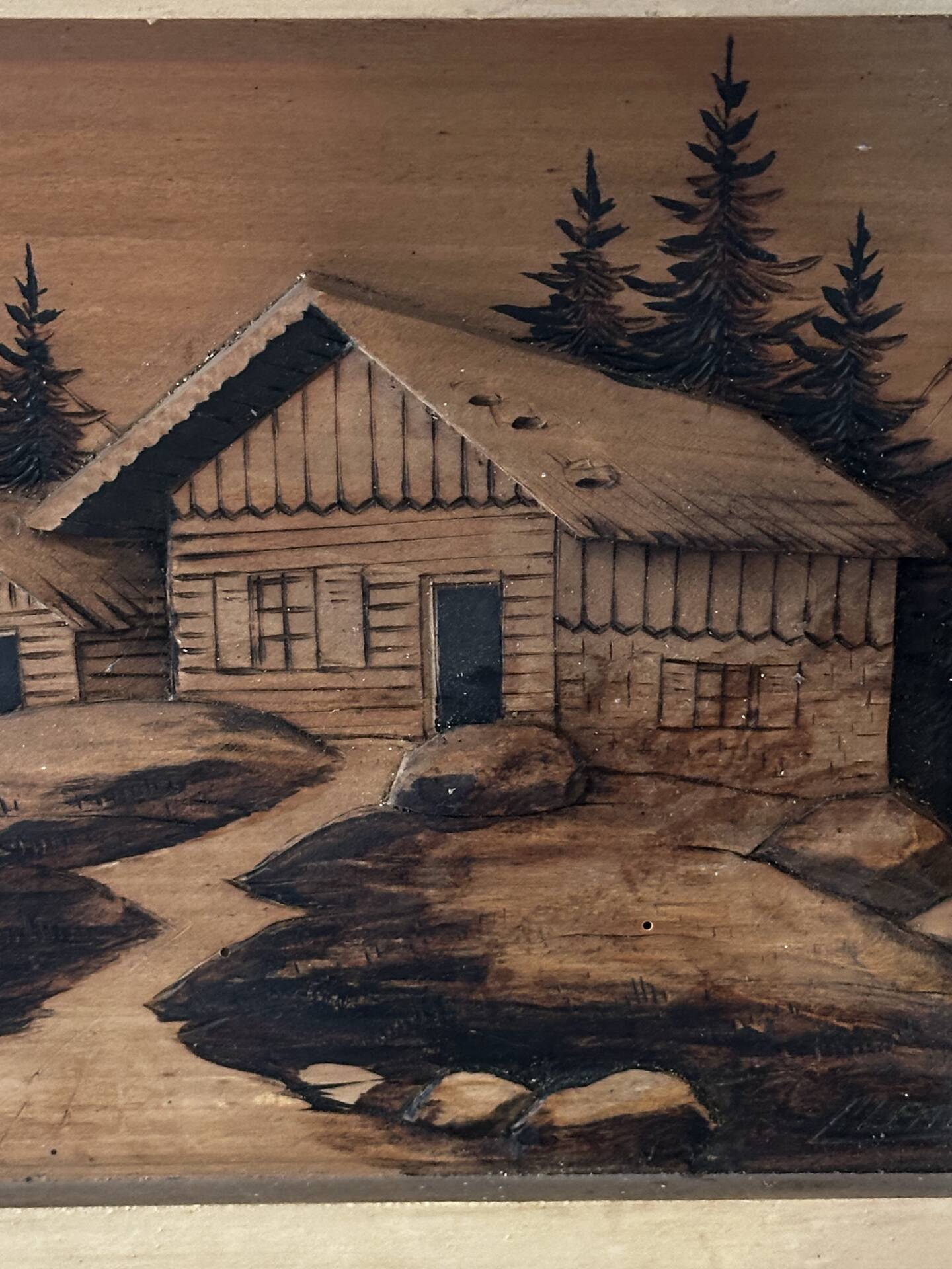 Pyrographed Alpine Table - Mid-Century Folk Art - Chalet Atmosphere