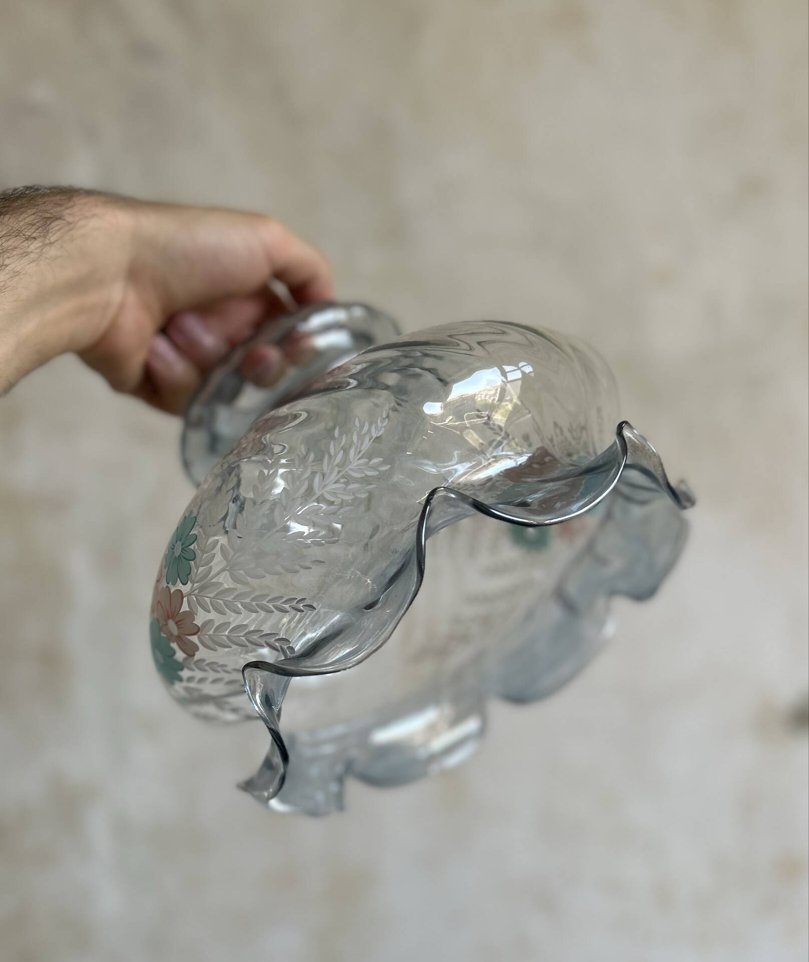 Smoked Glass Tulip Pendant Light - Vintage