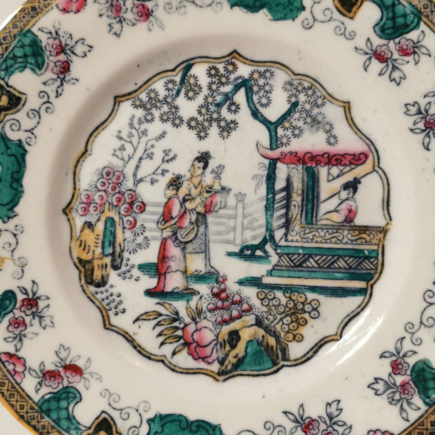 Boch Frères dessert plates Model Canton 1860 Japanese Polychrome decor