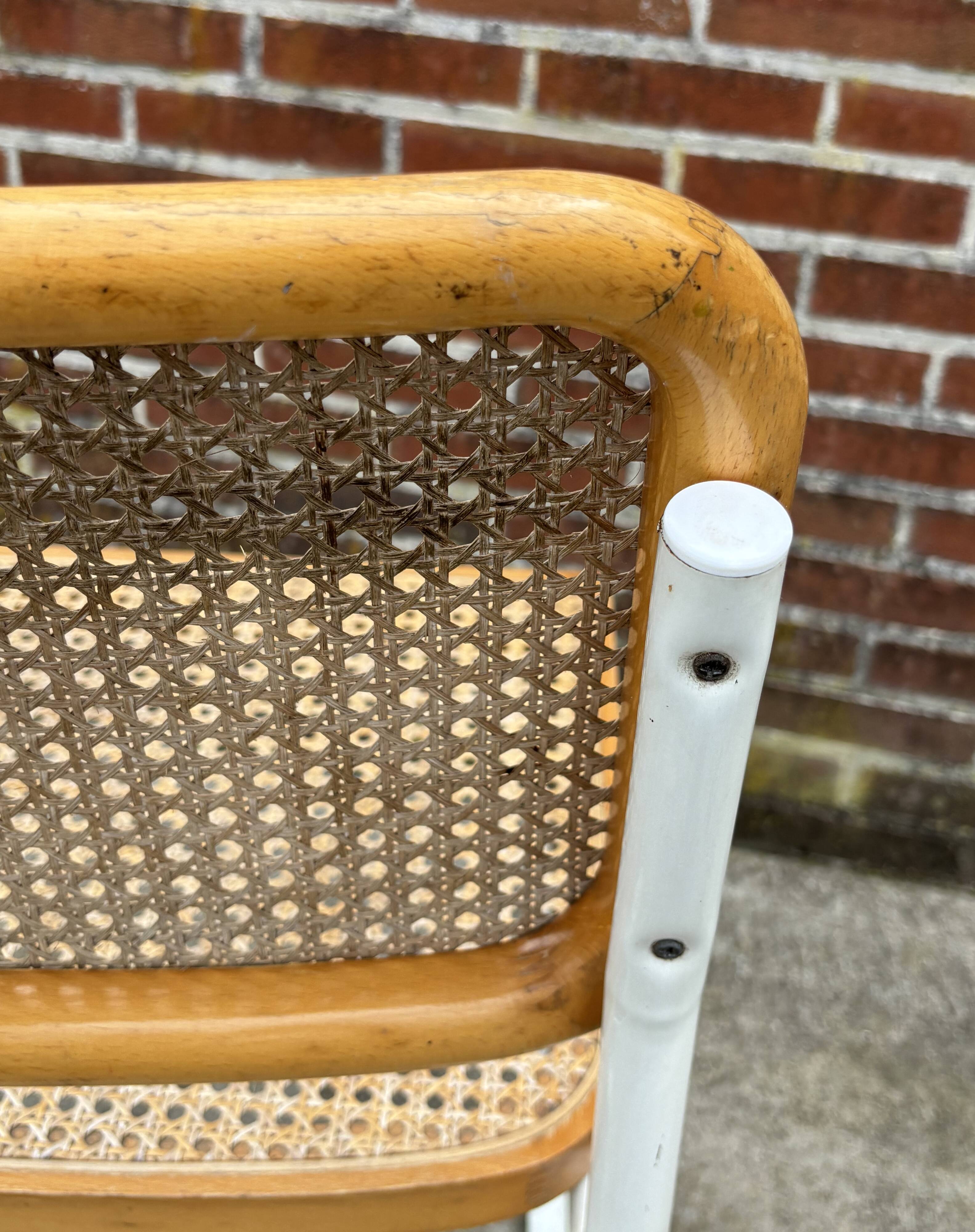 Cesca chair b32 model in white and wood by Marcel Breuer