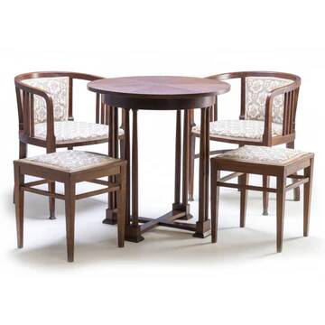 Art Nouveau seating set, bentwood table, armchairs & stools, circa 1910