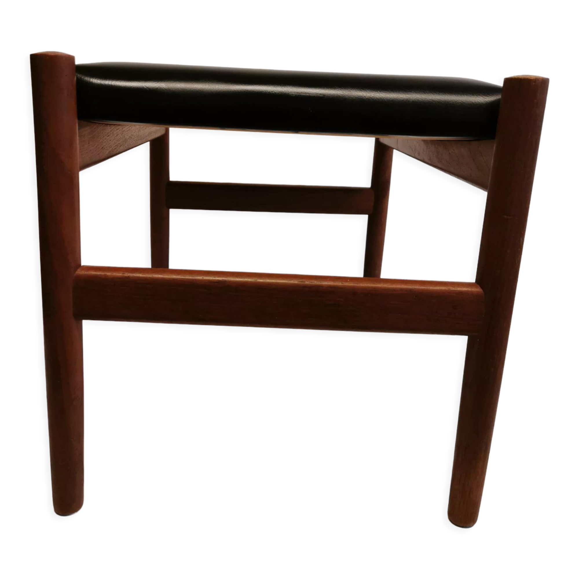 Danish designed footstool, in teak and black skai. Made at Spøttrup furniture factory in the 1960s.