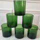 Set of 6 green water glasses bubbled glass  70s