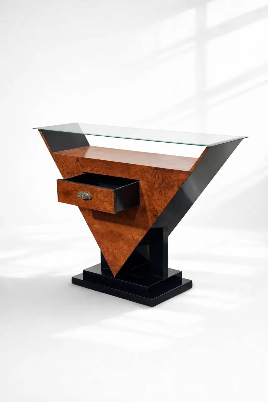 Art Deco burlwood console