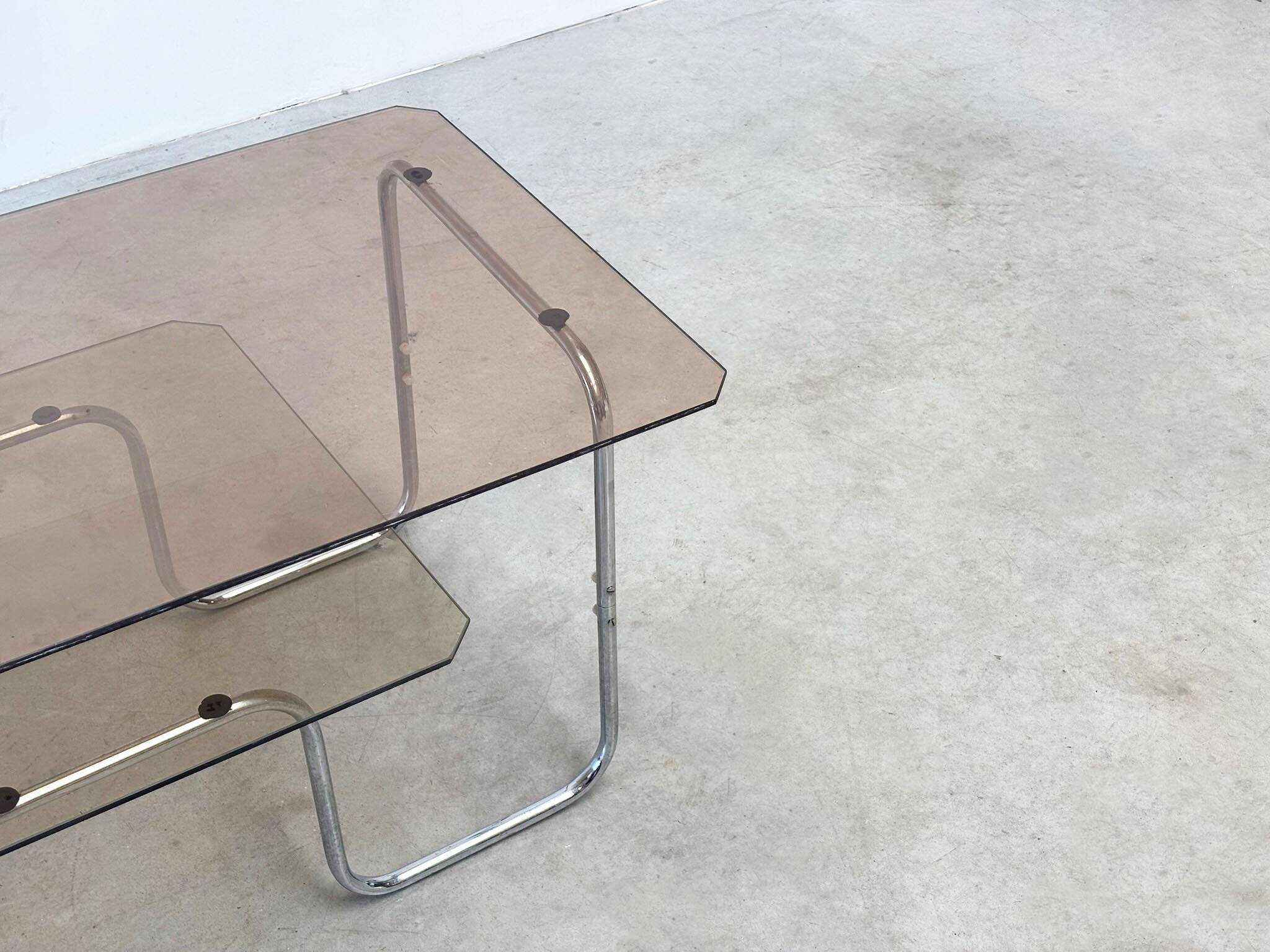 1980s 2-tier chrome coffee table