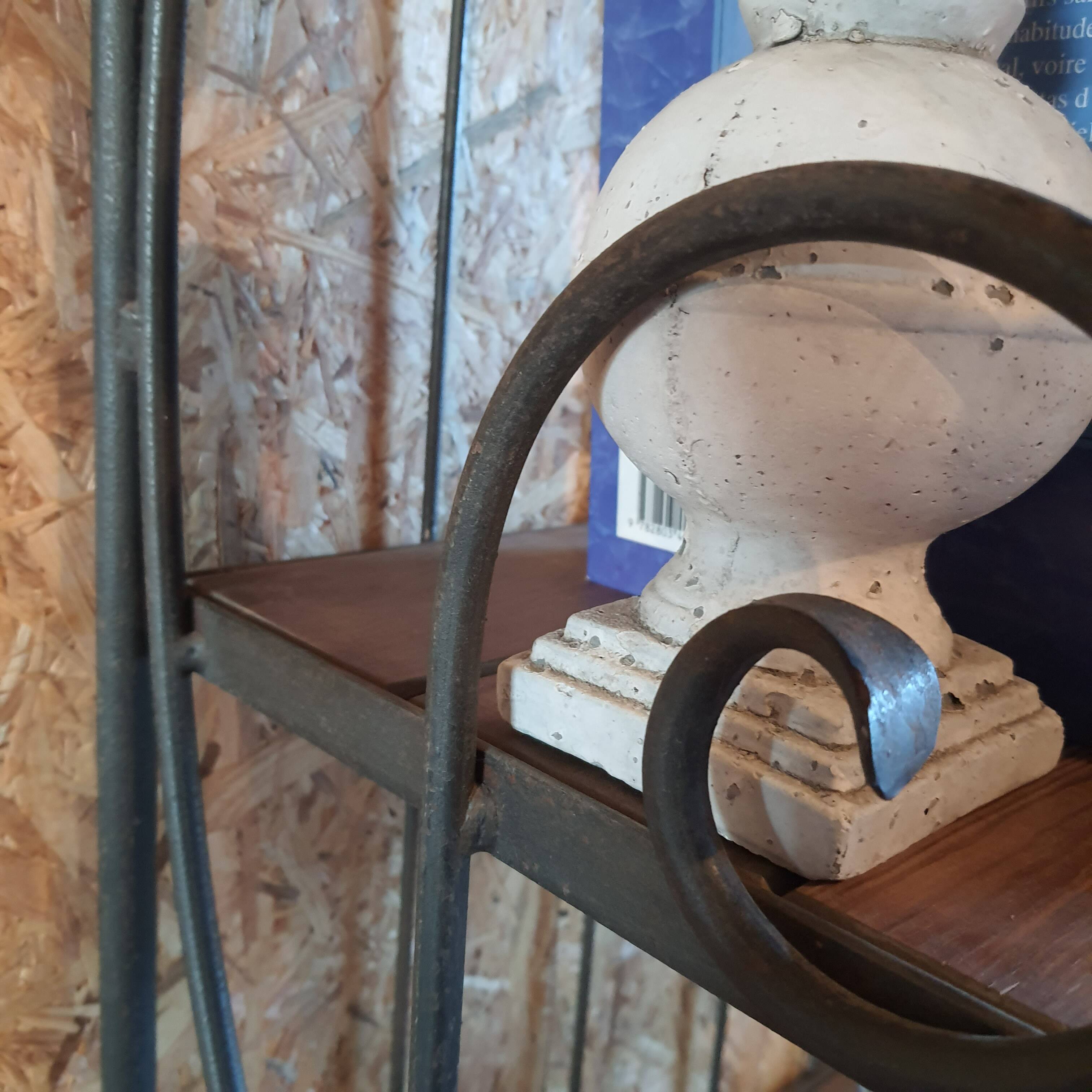 Wrought iron and wood baker shelves