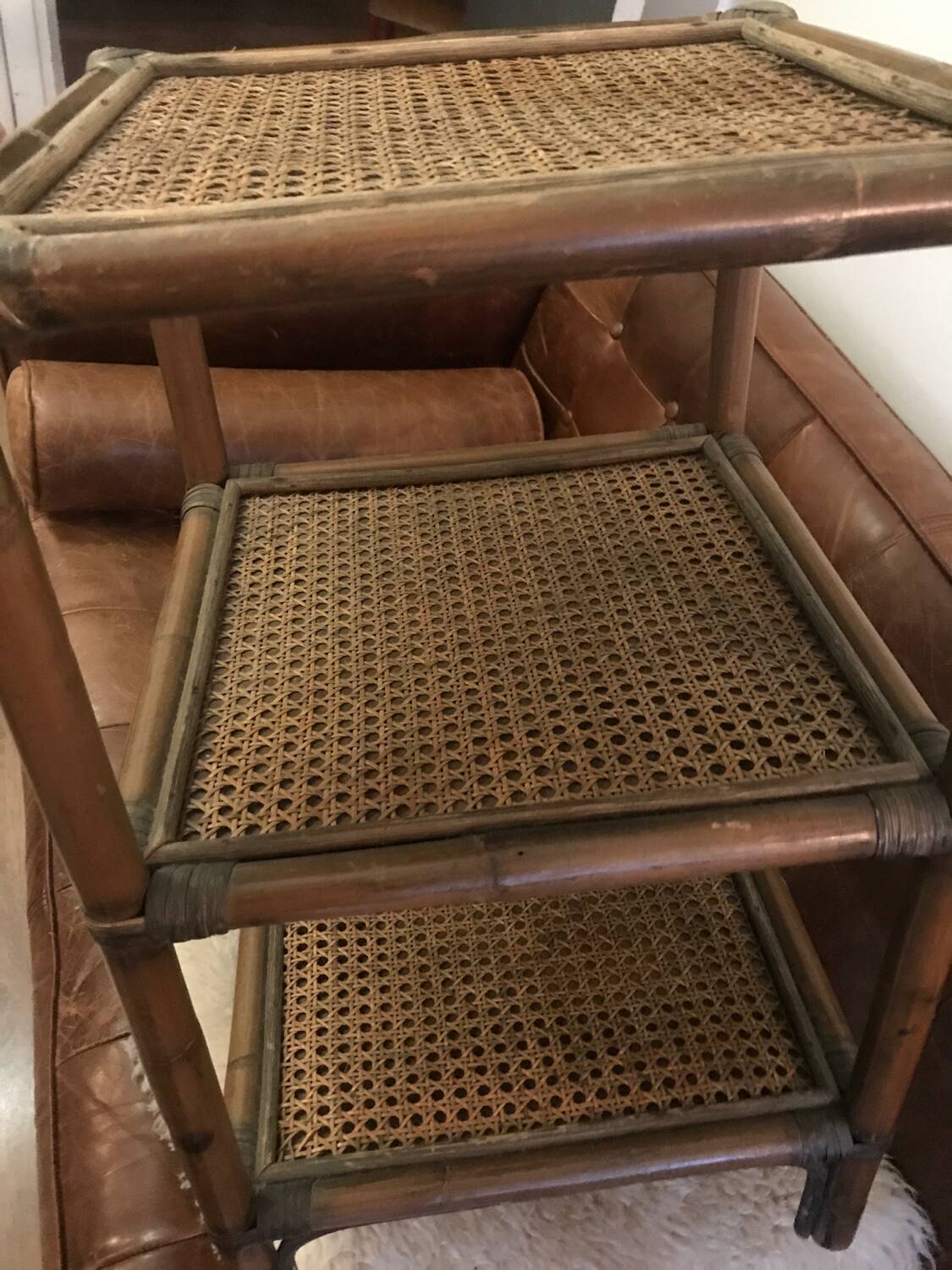 Side table in cane wood and bamboo