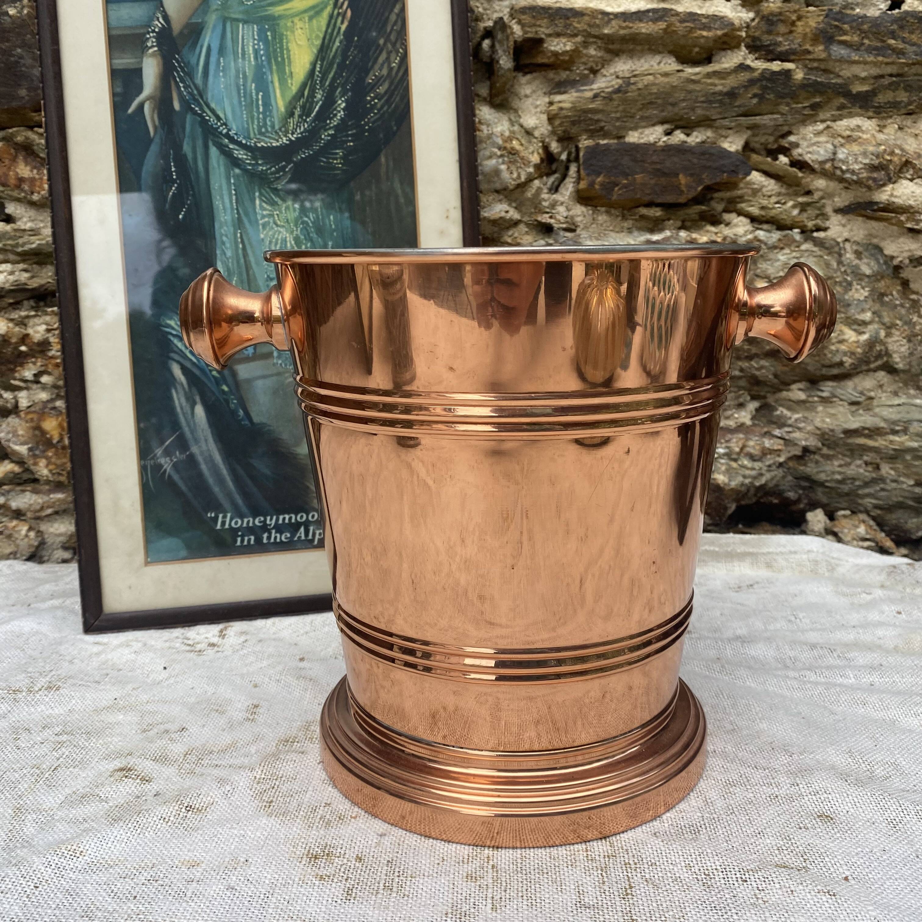 Vintage champagne bucket in genuine copper and stainless steel.
