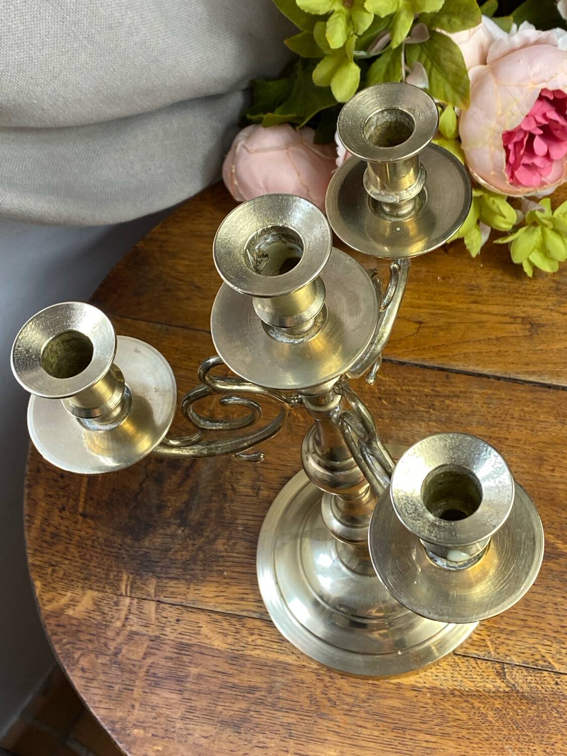 Candlestick, four-light brass candelabra