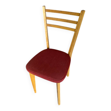 Vintage Scandinavian Chair Beech + Red Fabric Seat 60s