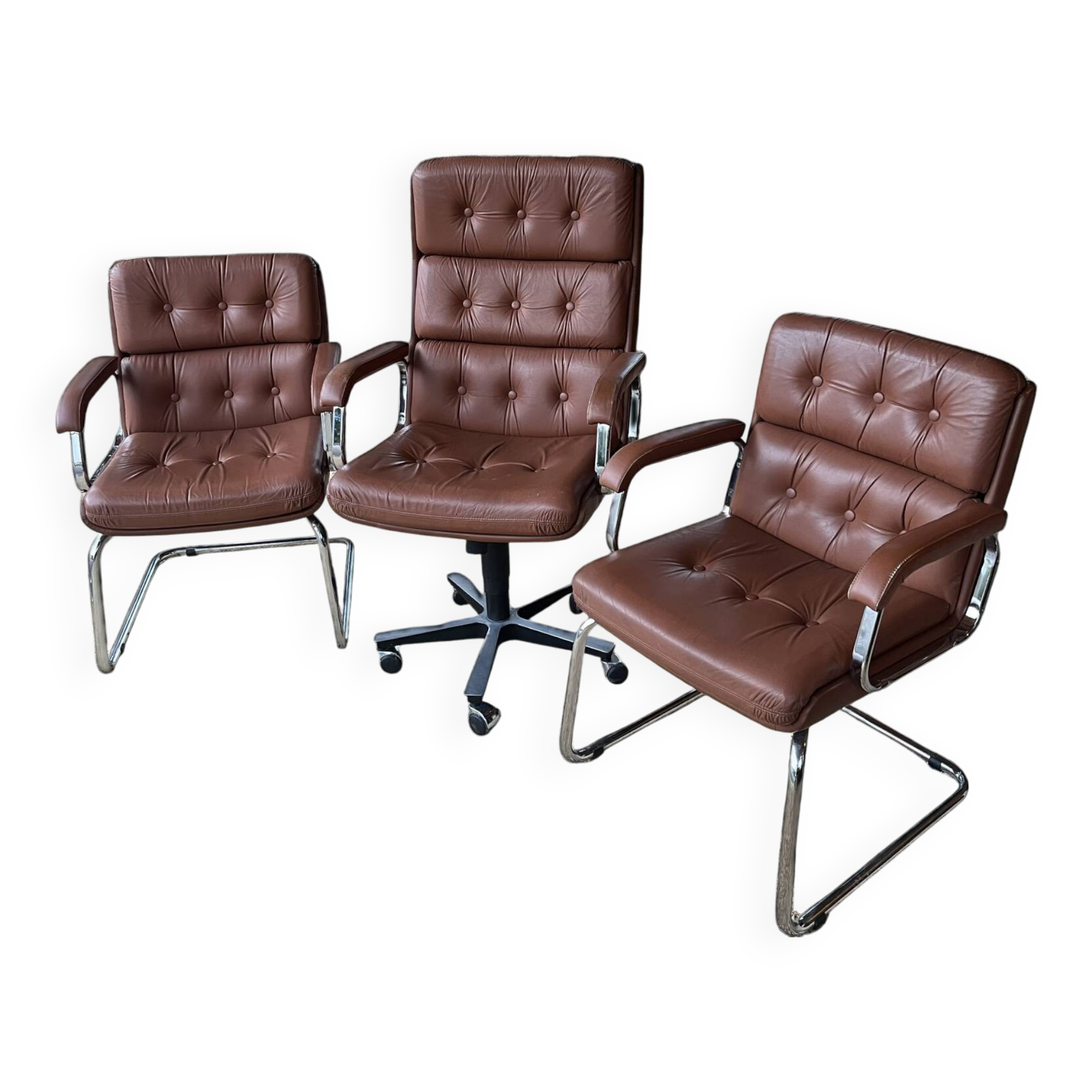 Ensemble 3 fauteuils de bureau vintage