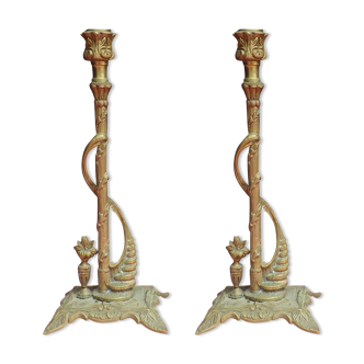Paire chandeliers laiton
