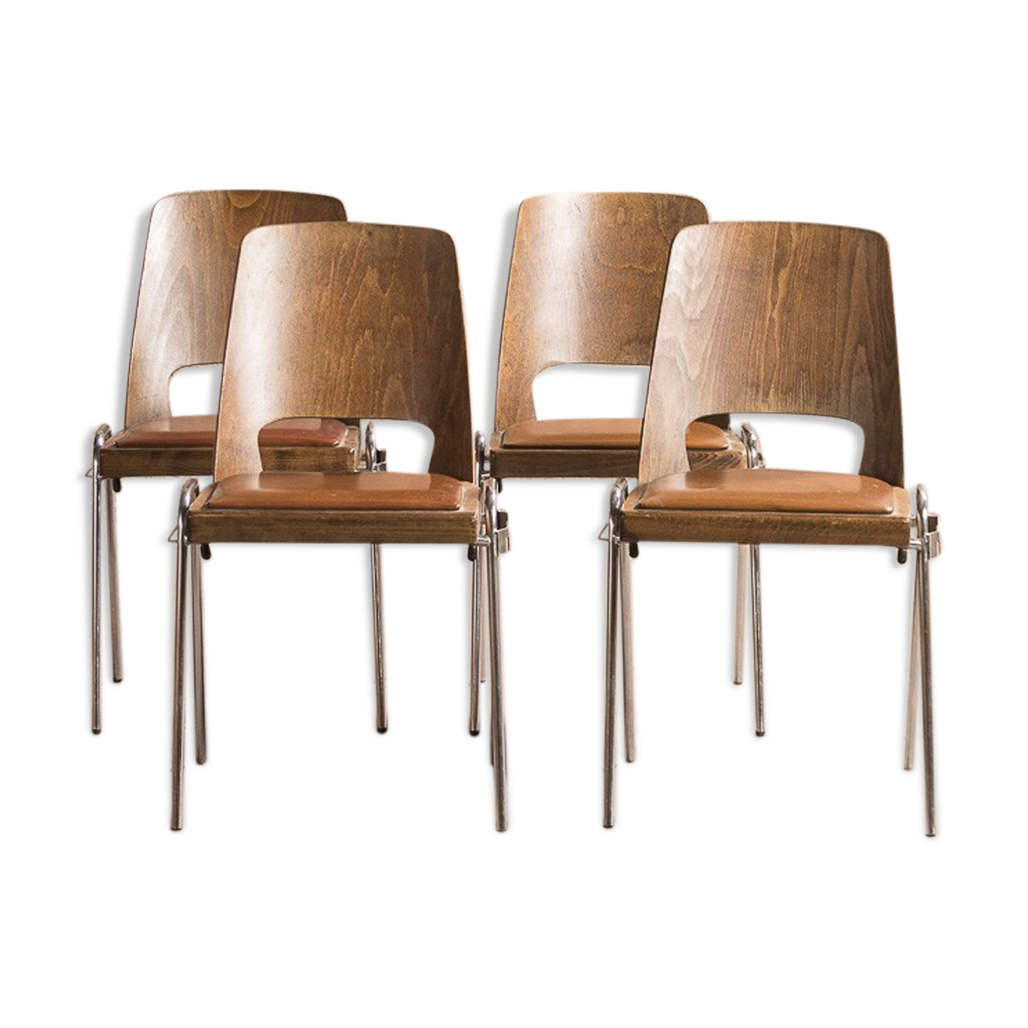 Set of 4 Jomain Baumann chairs, seat in imitation leather cognac, circa 1960