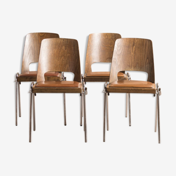Set of 4 Jomain Baumann chairs, seat in imitation leather cognac, circa 1960