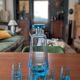 Smoky blue glass liqueur set from the 70s.