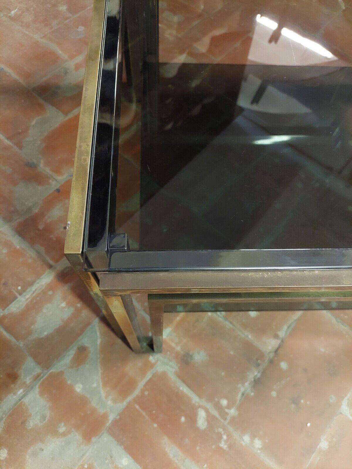 Smoked coffee table, brass, chromed metal, glass, 70s