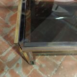 Smoked coffee table, brass, chromed metal, glass, 70s