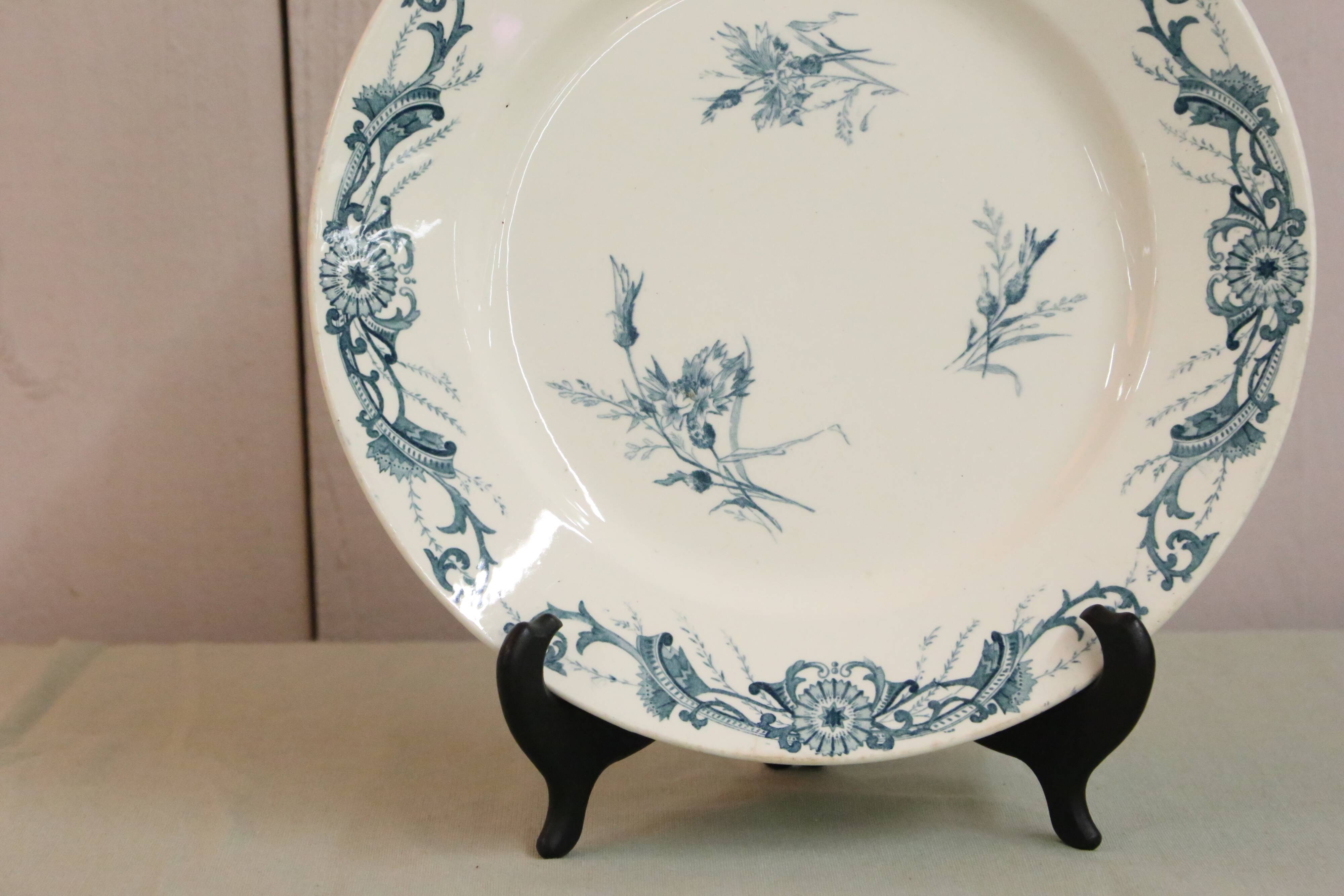 Large round dish, Creil and Montereau, Centaurea service, iron earth, late 19th century