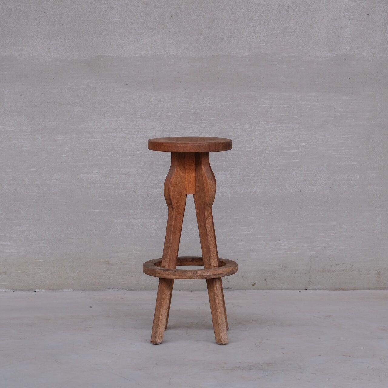 Set of 5 Brutalist Oak Mid-Century Belgium Bar Stools
