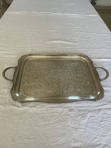 Large old service tray in silver metal from England