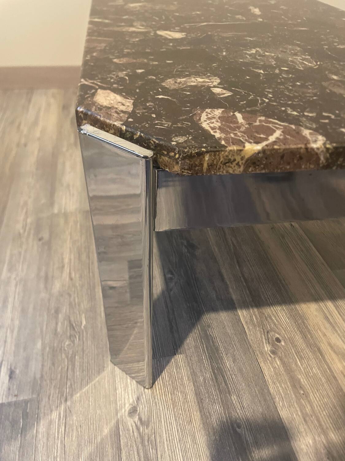 Table basse vintage roche bobois marbre pieds chromé circa 1970s