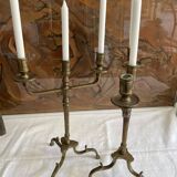 Pair of 3-spoke brass candlesticks