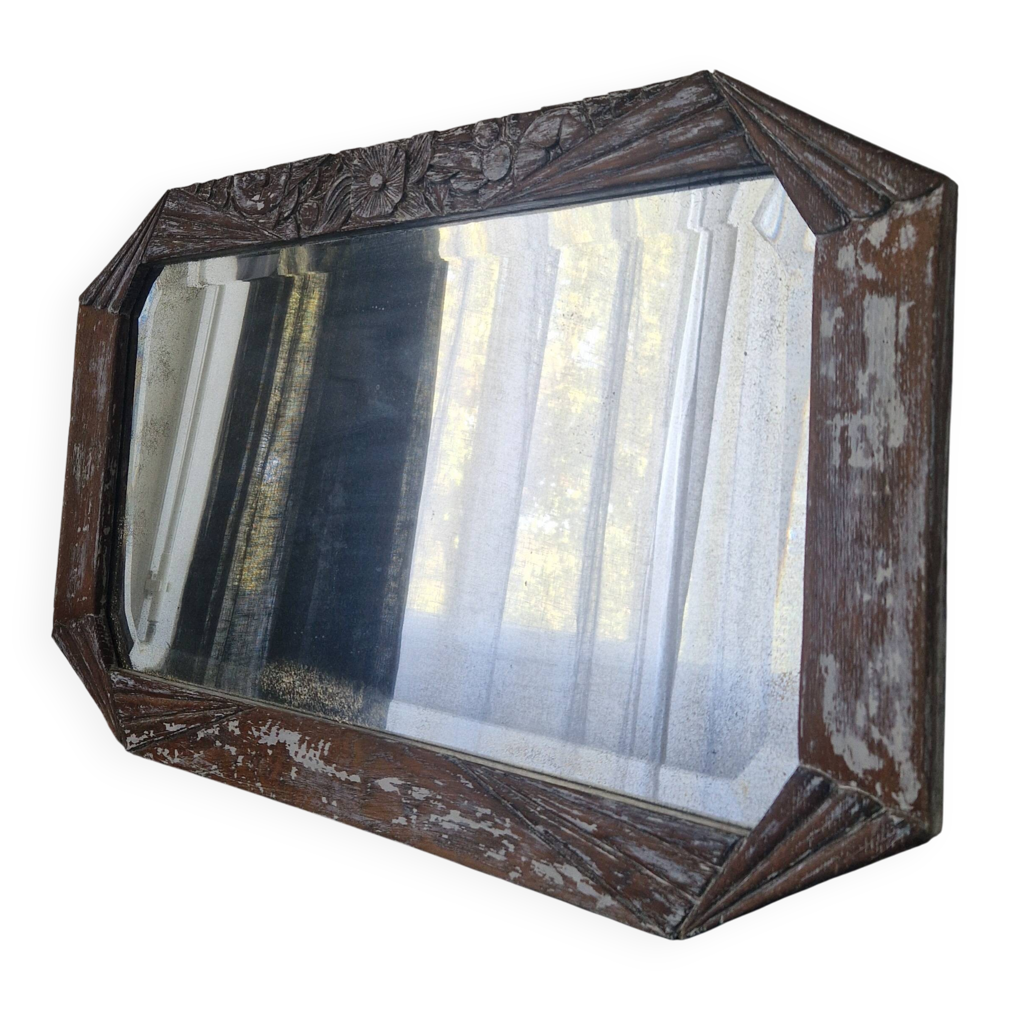 Vintage Art Deco carved wood mirror from the 1940s/50s