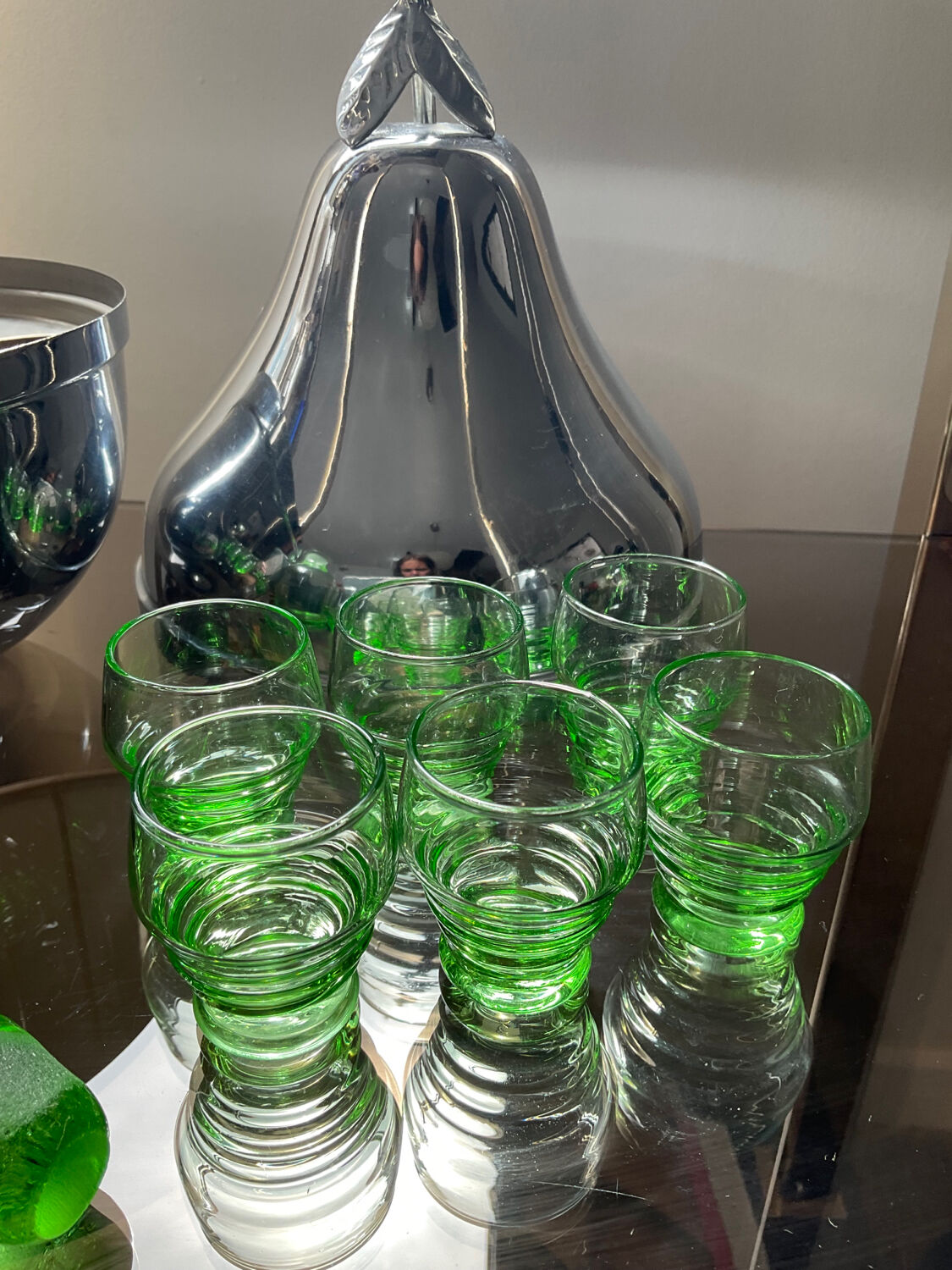 Vintage pear liqueur service in silver metal 70s