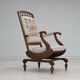 Chaise berçante danoise des années 1930, dossier haut, laine tissée à la main d'origine, bois de frêne.