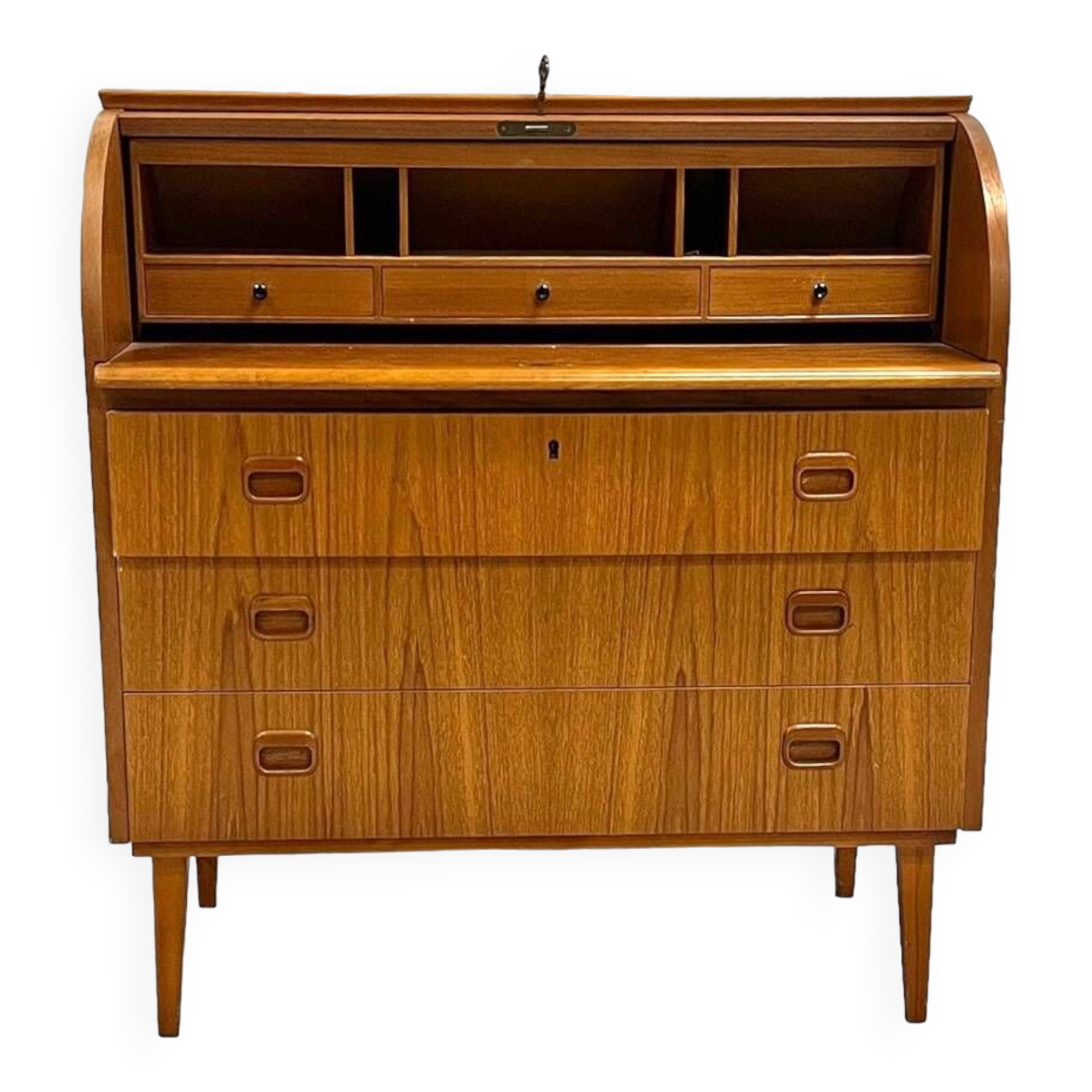 VINTAGE SECRETARY WITH TEAK CURTAIN AND 3 DRAWERS 1960 SWEDEN
