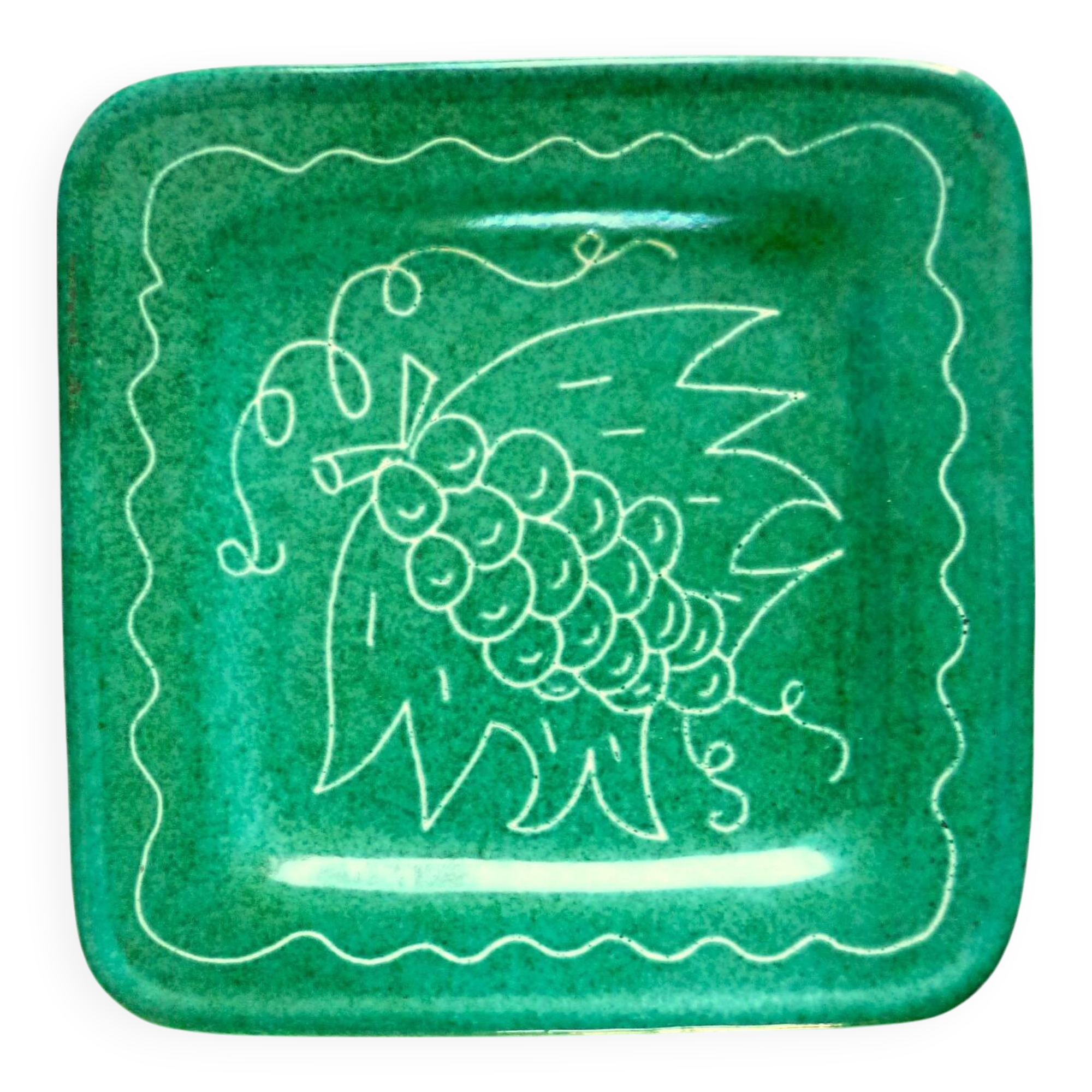 Square dish in glazed ceramic, scarified, signed Jacques Sagan Vallauris,