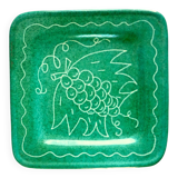 Square dish in glazed ceramic, scarified, signed Jacques Sagan Vallauris,
