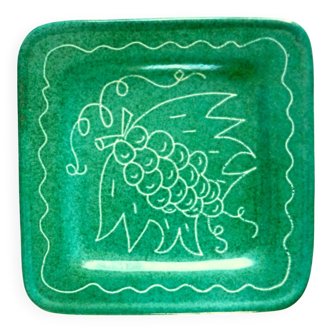 Square dish in glazed ceramic, scarified, signed Jacques Sagan Vallauris,