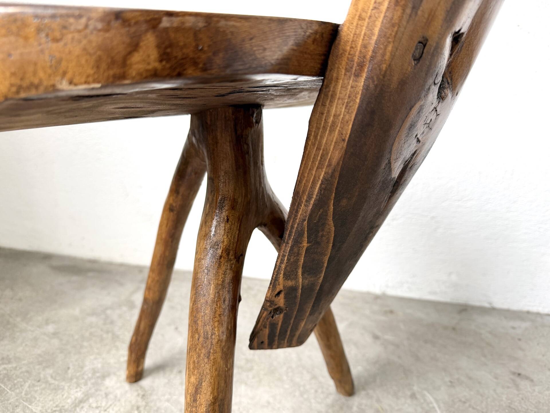 Set of three alpine chairs in solid pine, France, 1950s.