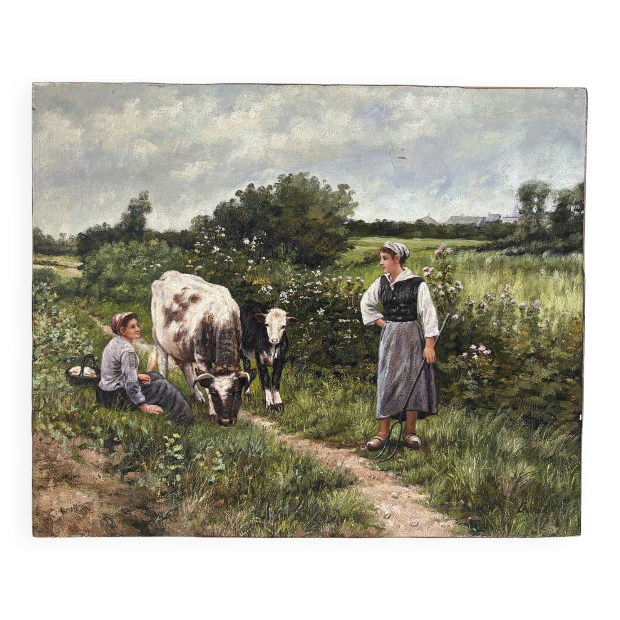 The well-kept cows, landscape, oil on canvas signed.