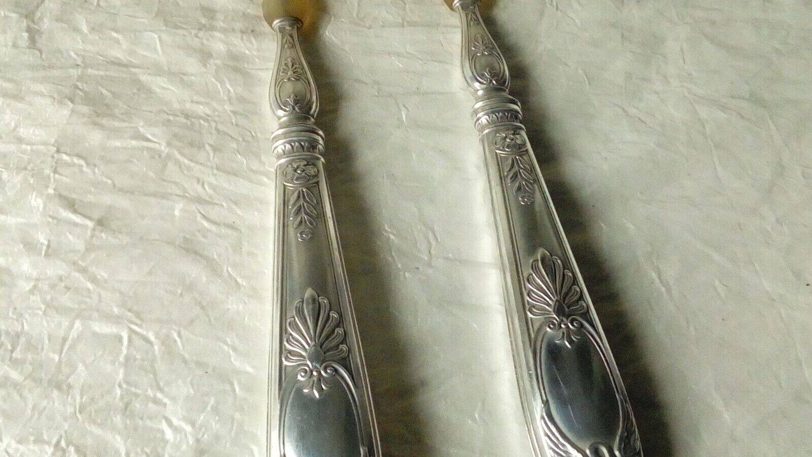Horn salad cutlery, silver handle, late 19th century