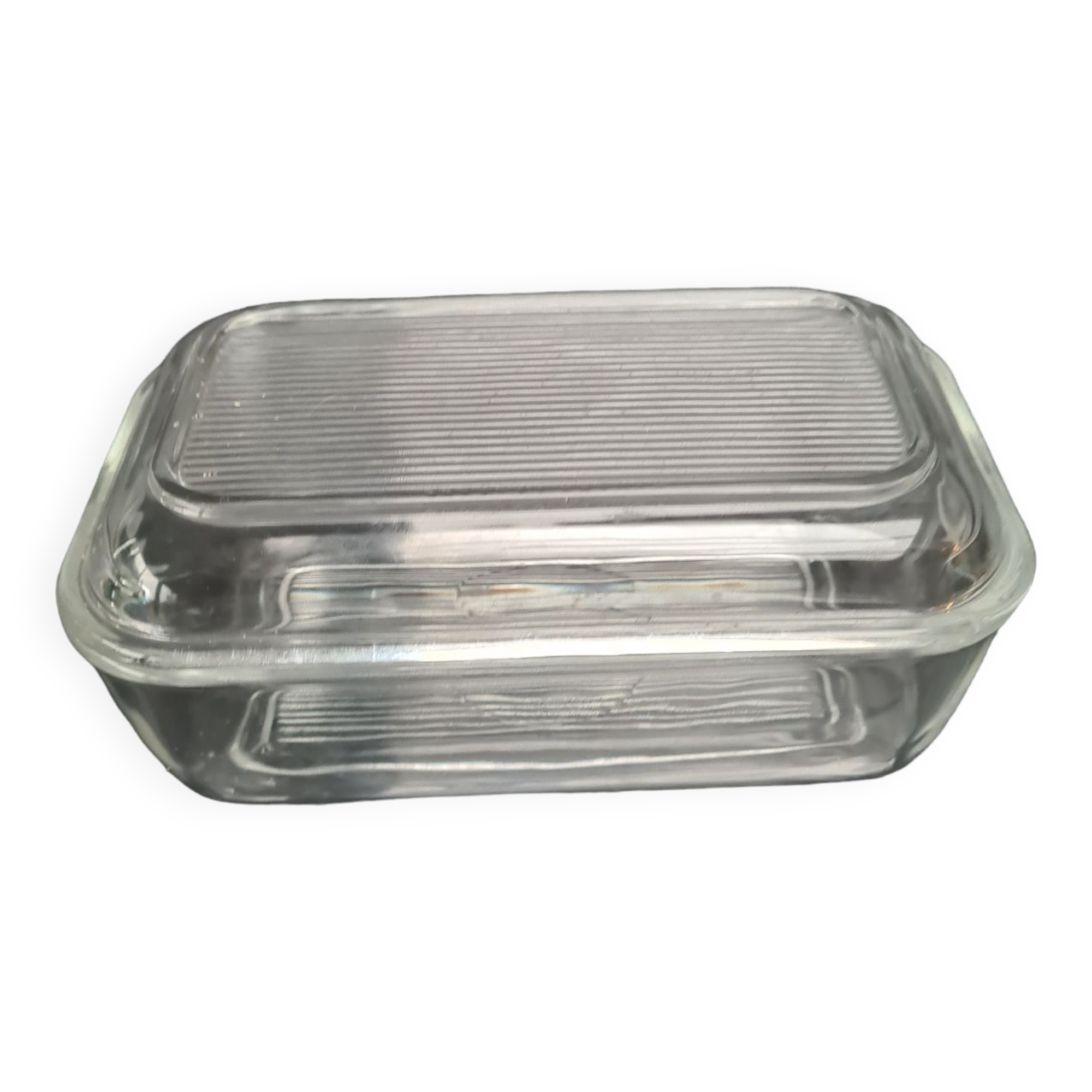 Glass butter dish: Arcoroc