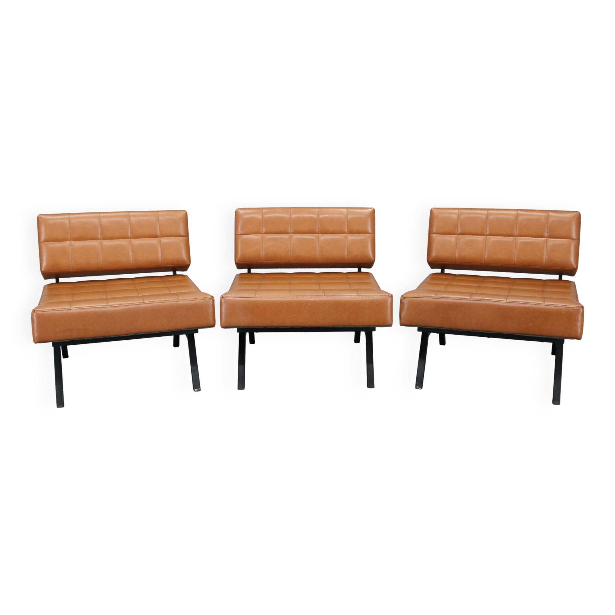 1970s Brevetti IPE Set Of Three RARE Convertible Lounge Chairs, Italy